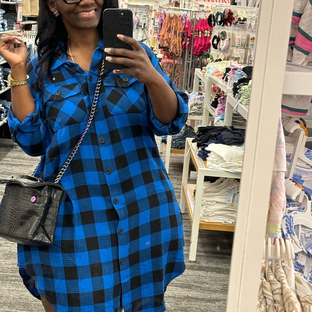 Torrid Blue and Black Checkered Long Sleeve Dress